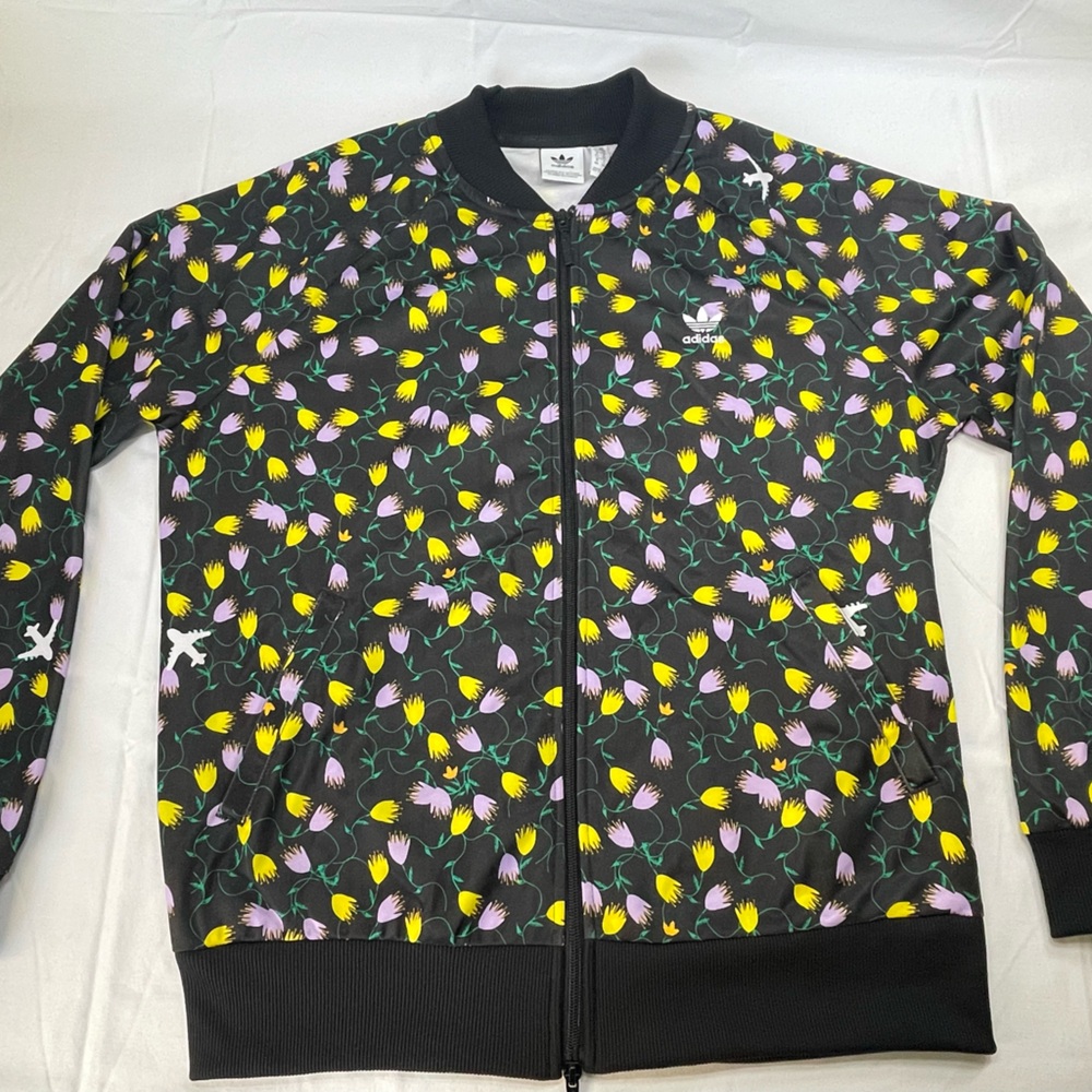 Adidas Track Jacket with Yellow and Purple Floral Design